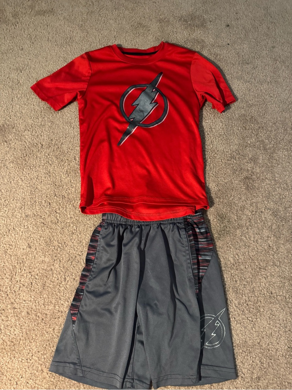 The Flash boys Red Lightning Graphic Tee and Gray Athletic Shorts Set